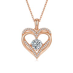 1.0 Carat Round Cut Moissanite Double Heart Sterling Silver Necklace