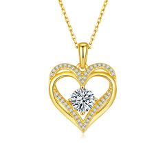 1.0 Carat Round Cut Moissanite Double Heart Sterling Silver Necklace