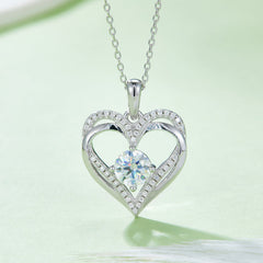 1.0 Carat Round Cut Moissanite Double Heart Sterling Silver Necklace