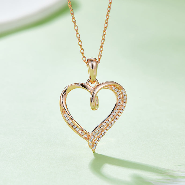 Half Double Layer Heart Shape Pendant Moissanite Sterling Silver Necklace