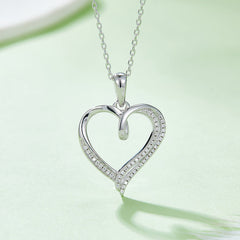 Half Double Layer Heart Shape Pendant Moissanite Sterling Silver Necklace