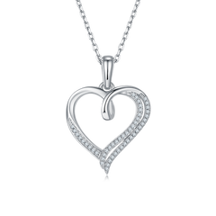 Half Double Layer Heart Shape Pendant Moissanite Sterling Silver Necklace