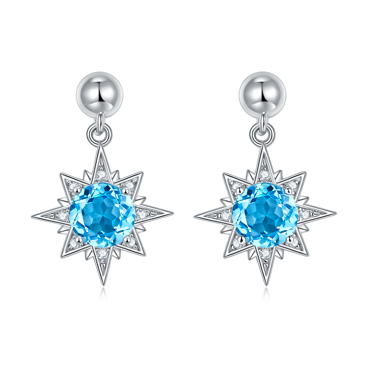 Round Natural Blue Crystal Star Pendant Sterling Silver Drop Earrings