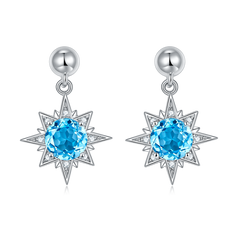 Round Natural Blue Crystal Star Pendant Sterling Silver Drop Earrings