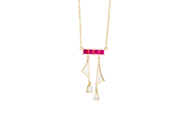 Golden Sailboat Enamel Ruby Necklace for Women