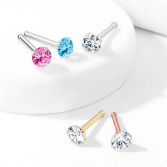 Rose Gold PVD over Surgical Steel White Round CZ Prong Gem Ball End Nose Ring Stud