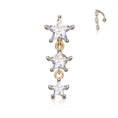 Rose Gold Reverse 3 Star Prong Reverse Belly Ring