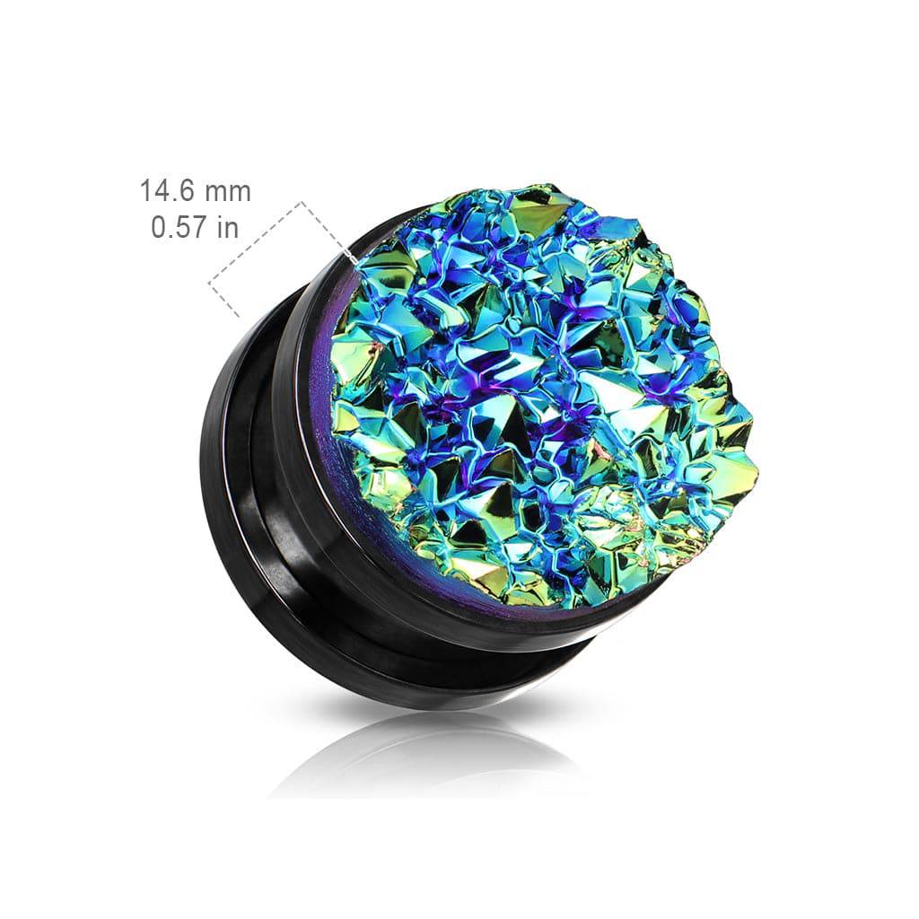 Screw On Blue Druzy Stone Black Ear Gauges Plugs