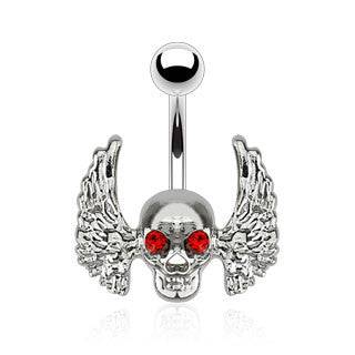 Skull with Red Eyes and Wings Belly Button Ring