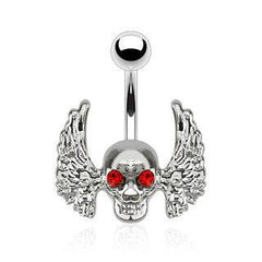 Skull with Red Eyes and Wings Belly Button Ring