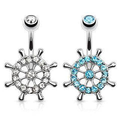 Surgical Steel Anchor Ship Wheel CZ Belly Ring