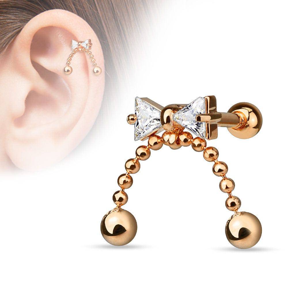 Surgical Steel Beaded Dangle Ribbon Ball Back Cartilage Ring