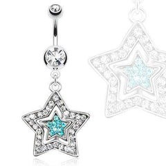 Surgical Steel Belly Button Navel Ring with CZ Multi Layer Star Dangle