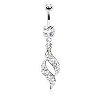 Surgical Steel Clear White Swirl Leaf Design Dangle Belly Button Navel Ring