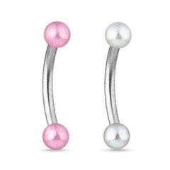 Surgical Steel Curved Barbell Ring With Pearl Acrylic Balls