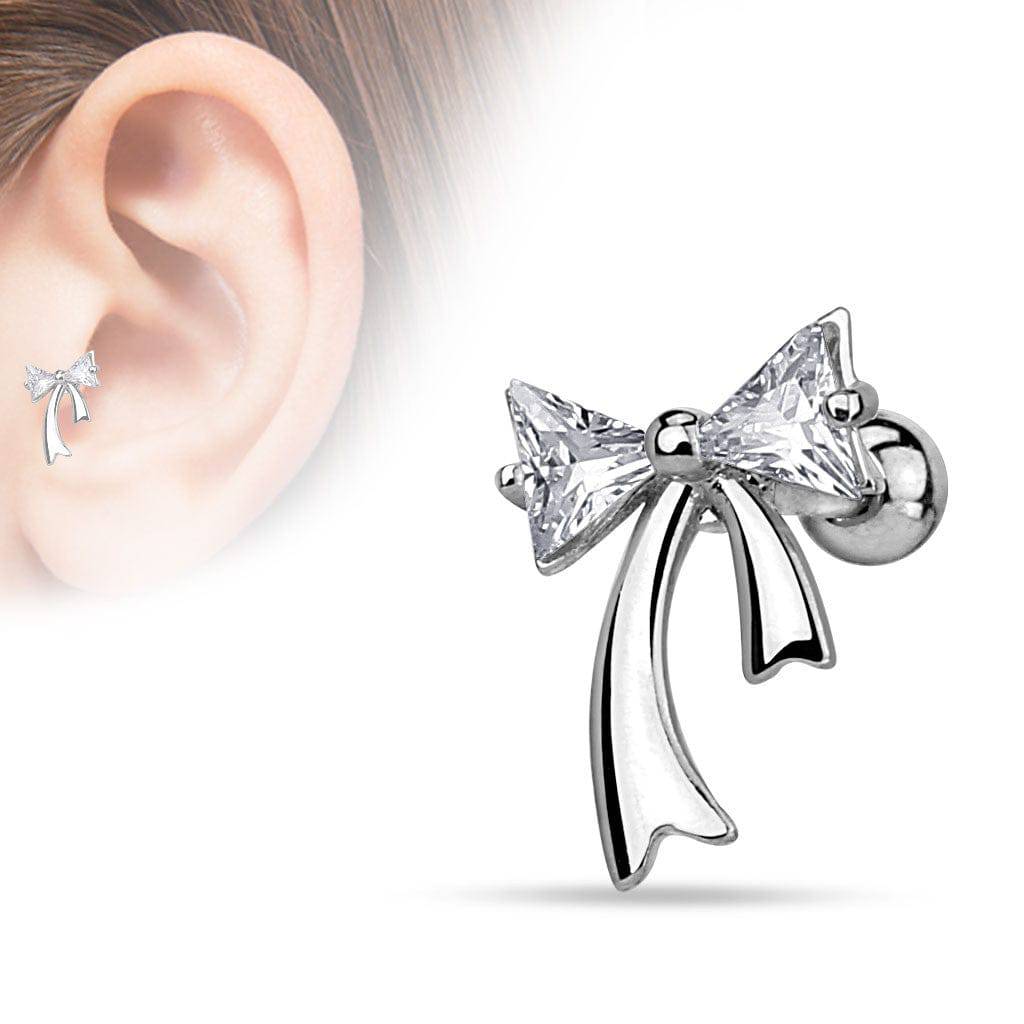 Surgical Steel CZ Stud Ribbon Bow Ear Helix Cartilage Barbell*