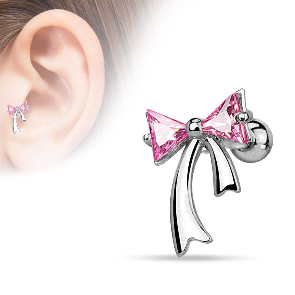 Surgical Steel CZ Stud Ribbon Bow Ear Helix Cartilage Barbell*