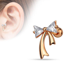 Surgical Steel CZ Stud Ribbon Bow Ear Helix Cartilage Barbell*