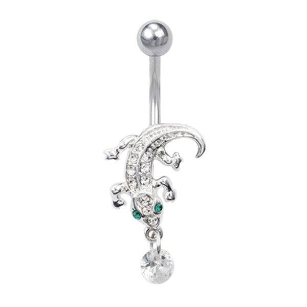 Surgical Steel Dangling Lizard Geico Floating Gem Belly Button Navel Ring