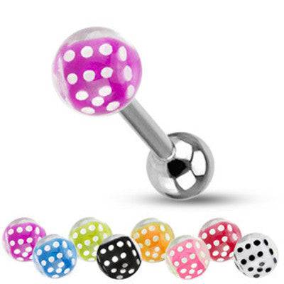 Surgical Steel Dice in Ball Acrylic Ball End Straight Barbell Tongue Ring