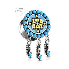 Surgical Steel Double Flared Turquoise Aztec Tribal Dream Catcher Ear Gauges Plugs