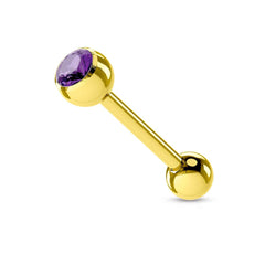 Surgical Steel Gold IP CZ Gem Straight Barbell Tongue Ring