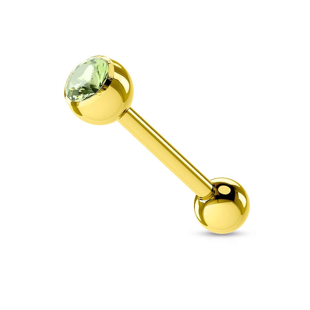 Surgical Steel Gold IP CZ Gem Straight Barbell Tongue Ring