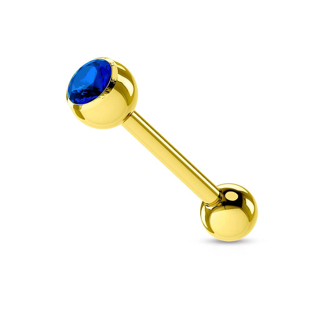 Surgical Steel Gold IP CZ Gem Straight Barbell Tongue Ring