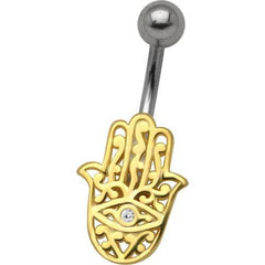 Surgical Steel Gold Plated Hamsa Hand Evil Eye Belly Button Navel Ring