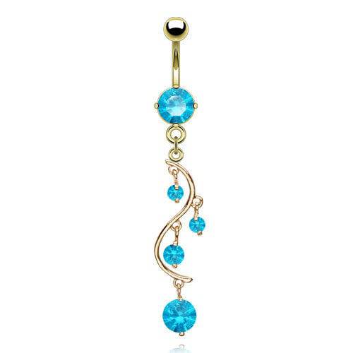 Surgical Steel Gold Plated Vine CZ Dangling Belly Ring