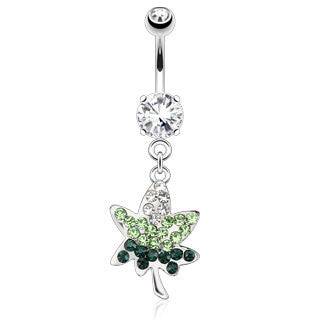 Surgical Steel Layered Weed Pot Leaf Green CZ Belly Button Navel Ring