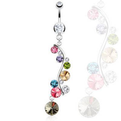 Surgical Steel Multi Color Rainbow Long Vine Drop Dangling Belly Button Navel Ring