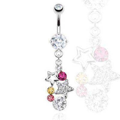 Surgical Steel Multi Color Star Drop Dangling Belly Button Navel Ring