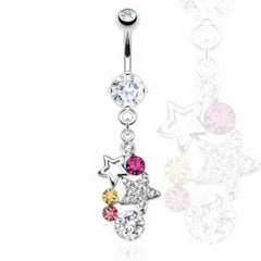 Surgical Steel Multi Color Star Drop Dangling Belly Button Navel Ring