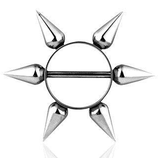 Surgical Steel Multi Long 12mm Spikes Nipple Ring Shield Barbell