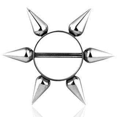 Surgical Steel Multi Long 12mm Spikes Nipple Ring Shield Barbell