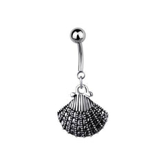 Surgical Steel Nautical Clamshell Dangling Belly Button Ring