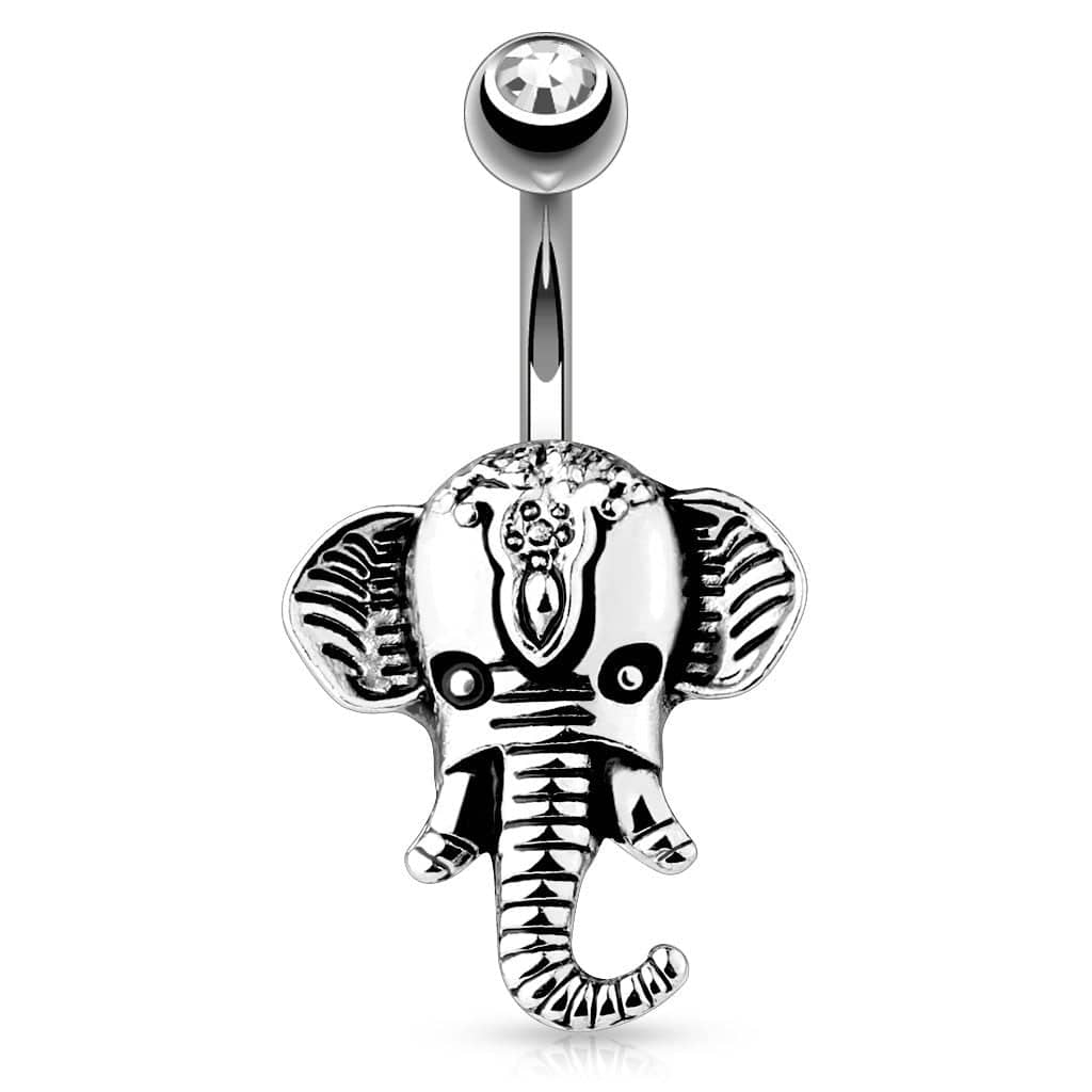 Surgical Steel Non Dangle Antique Elephant Head Belly Ring