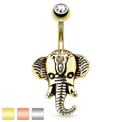 Surgical Steel Non Dangle Antique Elephant Head Belly Ring