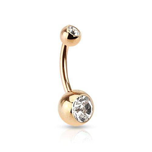 Surgical Steel Rose Gold Plated Double Gem Non Dangle Belly Ring