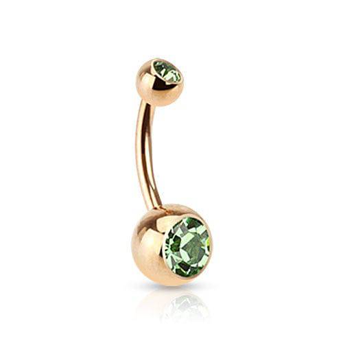 Surgical Steel Rose Gold Plated Double Gem Non Dangle Belly Ring