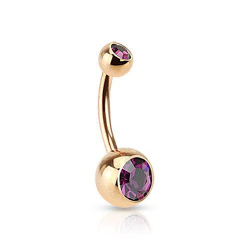 Surgical Steel Rose Gold Plated Double Gem Non Dangle Belly Ring