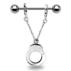 Surgical Steel Single Police Handcuff Dangle Nipple Ring Barbell