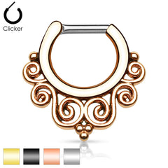 Surgical Steel Vintage Beaded Floral Flower Septum Clicker Ring