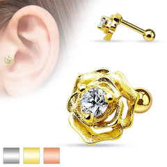 Surgical Steel White CZ Flower Helix Tragus Barbell Cartilage Earring